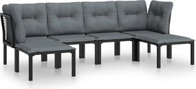 vidaXL Set mobilier de grădină, 6 piese, negru și gri, poliratan