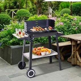 Outsunny Gril cu Carbune Barbecue Picnic Inaltime Reglabila Negru 87x 45 x 83 cm | Aosom Romania