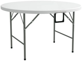 Outsunny Masă Pliabilă de Grădină Φ122 cm, Masă de Picnic Rotundă pentru 6 Persoane, Cadru Metalic, Alb | Aosom Romania