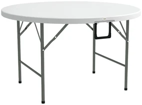 Outsunny Masă Pliabilă de Grădină Φ122 cm, Masă de Picnic Rotundă pentru 6 Persoane, Cadru Metalic, Alb | Aosom Romania