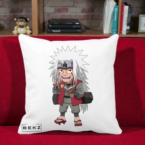 Perna Personalizata Naruto Jiraiya Sensei Chibi, 40x40 cm, Alba Mata, Husa Detasabila, Perna Inclusa, BEKZ®
