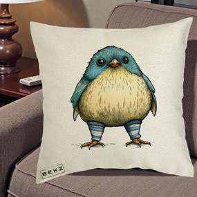 Perna Decorativa Pasare Albastra cu Sosete Albastre, 40x40 cm, Ecru, Husa Detasabila, Perna Inclusa, BEKZ®