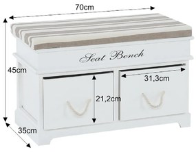 Bancă cu pernă, 2 sertare, alb/maro deschis, SEAT BENCH 1 NEW