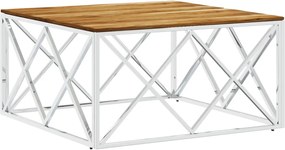 vidaXL Măsuță de cafea, argintiu, oțel inoxidabil și lemn masiv acacia