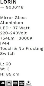 Oglinda cu iluminat LED pentru baie IP44 LORIN 60x85cm