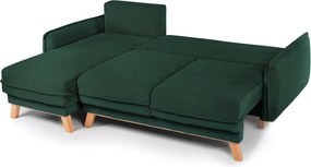 Colțar verde închis extensibil/cu spațiu de depozitare cu tapițerie din catifea reiată Tori – Bonami Selection