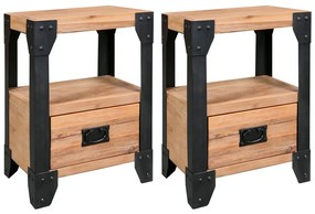 vidaXL Noptiere, 2 buc., 40 x 30 x 54 cm, lemn masiv de acacia, oțel
