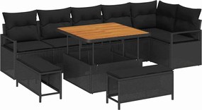 vidaXL Set de canapele pentru grădină cu pernă 9 pcs Negru Rattan poli