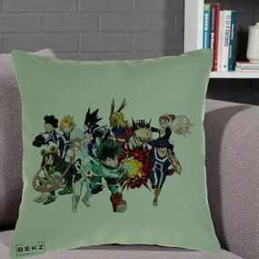 Perna Personalizata My Hero Academia Clasa 1-A Complet, 40x40 cm, Verde, Husa Detasabila, Perna Inclusa, BEKZ®