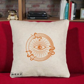 Perna Personalizata Ochiul Providentei Mistic Orange, 40x40 cm, Bej Canapea, Husa Detasabila, Perna Inclusa, BEKZ®