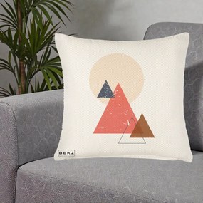 Perna Decorativa Geometric Munti si Soare, 40x40 cm, Crem Reliefat, Husa Detasabila, Perna Inclusa, BEKZ®