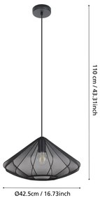 Lustră pe cablu Eglo 43995 DOLWEN 1xE27/40W/230V d. 42,5 cm negru