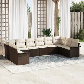 vidaXL Set de canapele pentru grădină cu pernă 10 pcs Maro Rattan poli