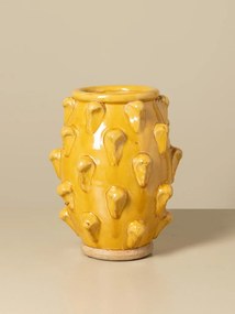 Set vază și farfurie din ceramică artizanală galbenă cu detalii sculptate în relief, finisaj lucios, 24×30 cm, „Soleil"