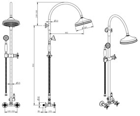 Coloana de dus FDesign Lacrima, baterie dubla comanda, bronz periat