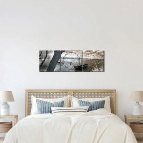 Tablou cu barca pe lac (cu ceas) (90x30 cm)