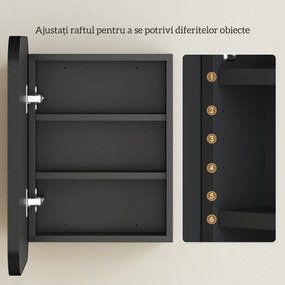HOMCOM Dulap Baie cu Oglindă și 2 Uși Soft Close, Dulap cu Oglindă, Rafturi Reglabile, Dulap Suspendat Economisire Spațiu din Sticlă, Negru | Aosom Romania