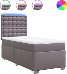 vidaXL Pat box spring cu saltea, gri, 90x190 cm, piele ecologică