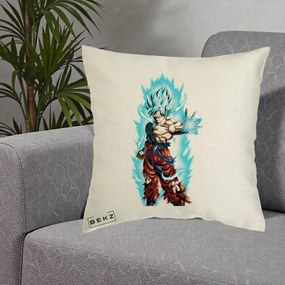 Perna Personalizata Dragon Ball Goku Ultra Instinct Blue, 40x40 cm, Ecru, Husa Detasabila, Perna Inclusa, BEKZ®