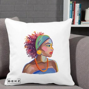 Perna Decorativa Portret Femeie Urbana Acuarela, 40x40 cm, Alba Mata, Husa Detasabila, Perna Inclusa, BEKZ®