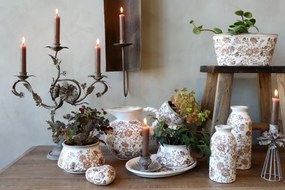 Ghiveci decorativ mocca din ceramică pictată manual, cu motiv floral, 13x11 cm, „Grenoble"