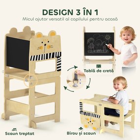 AIYAPLAY Turn Montessori pentru Copii 2-5 Ani cu Tablă și Măsuță, din Lemn, 57x39x93 cm, culoare Lemn | Aosom Romania