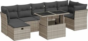vidaXL Set mobilier de grădină cu perne, 8 piese gri deschis poliratan