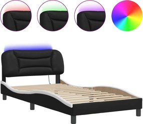vidaXL Cadru de pat cu LED fără saltea, Hvar, negru și alb, 100x200 cm