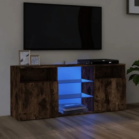 815714 vidaXL Comodă TV cu lumini LED, stejar fumuriu, 120x30x50 cm