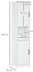 kleankin Coloană de Baie cu 2 Uși 1 Sertar Raft Deschis și 2 Dulapuri cu Raft Reglabil 40x30x164 cm Alb | Aosom Romania
