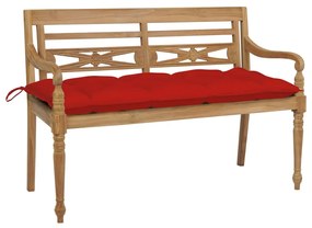3062175 vidaXL Bancă Batavia cu pernă roșie, 120 cm lemn masiv tec