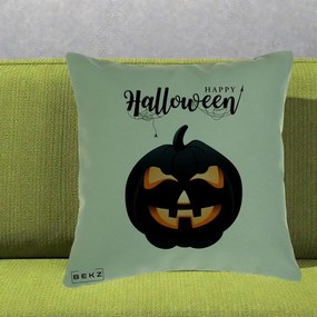 Perna Decorativa Happy Halloween Dovleac Negru cu Paianjen, 40x40 cm, Verde, Husa Detasabila, Perna Inclusa, BEKZ®