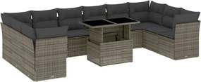 vidaXL Set canapele de grădină cu perne, 11 piese, gri, poliratan