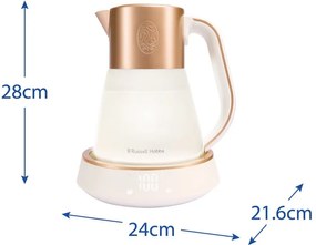 Russell Hobbs Calm Kettle 27450-70, 2400W, 1,7 l, 40-100°C, Fierbere silențioasă, butoane tactile, alerte sonore, 6 culori schimbătoare, Protect, fără BPA și PFAS, alb/dorat
