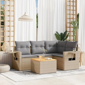 vidaXL Set canapele de grădină cu perne, 5 piese, bej, poliratan