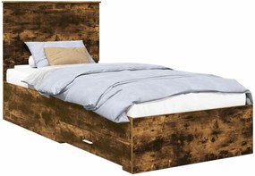 vidaXL Cadru de pat cu sertar Stejar fumuriu 90 x 200 cm Lemn compozit