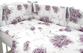 BABY NELLYS 3-dílná set de Mantinel cu lenjerie de pat, Flamingo, prună / alb 135x100