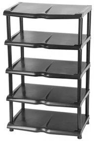 Suport depozitat incaltaminte, 5 polite, plastic, negru, 48x30.5x86 cm