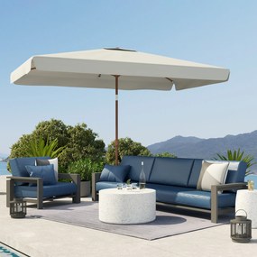 Outsunny Umbrelă de Grădină 2x3 m Inclinabilă cu Deschidere cu Manivelă, Orificiu de Ventilație și Margine cu Volane, Umbrelă de Exterior Dreptunghiulară Anti-UV 50+ din Aluminiu și Poliester de 180 g/㎡, Crem | Aosom Romania