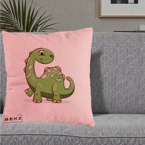 Perna Decorativa Brontosaur Verde Simpatic, 40x40 cm, Roz, Husa Detasabila, Perna Inclusa, BEKZ®
