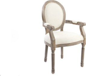 Scaun dining din in, alb, cadru sculptat din lemn masiv și spătar oval capitonat, 96 x 56 x 46 cm, „Toulouse”
