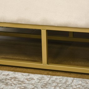 HOMCOM Bancă de Depozitare, design decorativ cu butoni, aspect de flanelă, piciorușe aurite, 110 x 47 x 46,5 cm | Aosom Romania