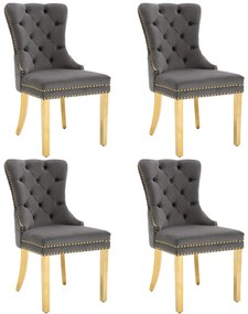 Set de 4 scaune de sufragerie tapițate în catifea, Gri | Aosom Romania