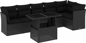 vidaXL Set canapele de grădină cu perne, 7 piese, negru, poliratan