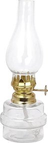 Lampă vintage cu petrol din sticlă reciclată transparentă, arzător din alamă, fitil inclus, Ø 7 x H 19 cm, „My Brass"