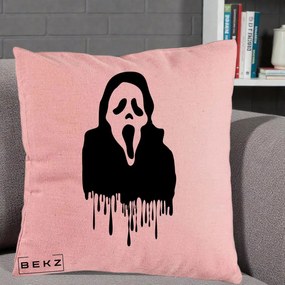 Perna Personalizata Halloween Ghostface Scream Picurand, 40x40 cm, Roz, Husa Detasabila, Perna Inclusa, BEKZ®