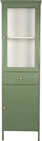 Dulap înalt din metal, verde, cu 2 uși, una vitrată, 1 sertar, 1 raft și laturi din sticlă, 184 x 54 x 42 cm, „Merville”