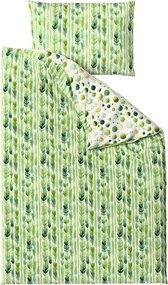 Set Lenjerie de pat creponata GREEN TREES POLY verde + Cearsaf Jersey 180 x 200 cm alb, pat dublu