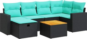 vidaXL Set canapele de grădină cu perne, 7 piese, negru, poliratan