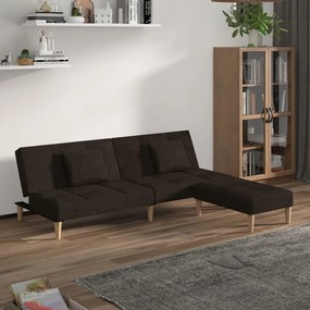 3080604 vidaXL Canapea extensibilă 2 locuri,2 perne&taburet maro închis textil
